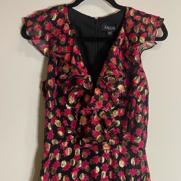 SALONI Printed Anita Dress in Red/Black/Gold Burnout Ruffle Size 2 - Picture 9 of 12